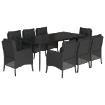 Set da Pranzo da Giardino 9 pz con Cuscini Nero in Polyrattan