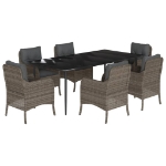 Set da Pranzo da Giardino 7 pz con Cuscini in Polyrattan Grigio