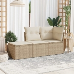 Set Divano da Giardino 3 pz con Cuscini Beige in Polyrattan