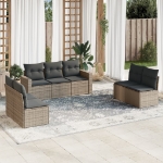 Set Divani da Giardino 7 pz con Cuscini Grigio in Polyrattan