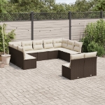 Set Divani da Giardino 11 pz con Cuscini Polyrattan Marrone