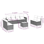 Set Divano da Giardino 9 pz con Cuscini Beige in Polyrattan