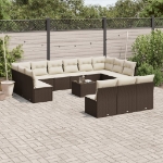 Set Divani da Giardino 14pz con Cuscini in Polyrattan Marrone