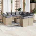 Set Divani da Giardino 12 pz con Cuscini Beige in Polyrattan