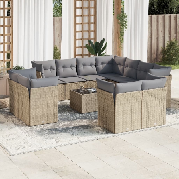 Set Divani da Giardino 12 pz con Cuscini Beige in Polyrattan