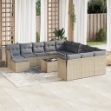 Set Divano da Giardino 13 pz con Cuscini Beige in Polyrattan
