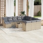 Set Divano da Giardino 13 pz con Cuscini Beige in Polyrattan