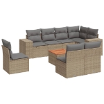 Set Divano da Giardino 9 pz con Cuscini Beige in Polyrattan