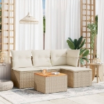 Set Divano da Giardino 5 pz con Cuscini Beige in Polyrattan
