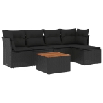 Set Divano da Giardino 6 pz con Cuscini Nero in Polyrattan