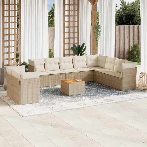 Set Divani da Giardino 11 pz con Cuscini Beige in Polyrattan