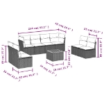 Set Divano da Giardino 9 pz con Cuscini Grigio in Polyrattan