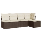 Set Divano da Giardino 5 pz con Cuscini Marrone in Polyrattan