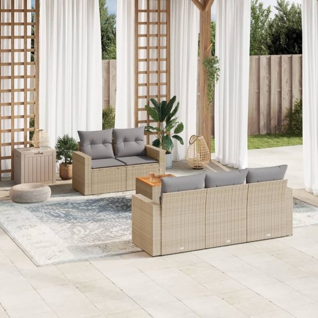 Set Divano da Giardino 6 pz con Cuscini Beige in Polyrattan