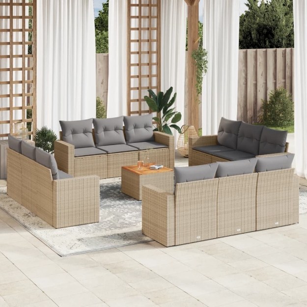 Set Divano da Giardino 13 pz con Cuscini Beige in Polyrattan