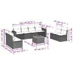 Set Divani da Giardino 9 pz con Cuscini Nero in Polyrattan