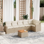 Set Divani da Giardino 7 pz con Cuscini Beige in Polyrattan