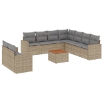 Set Divano da Giardino 10 pz con Cuscini Beige in Polyrattan