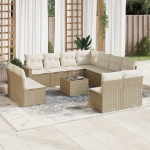 Set Divani da Giardino 12 pz con Cuscini Beige in Polyrattan