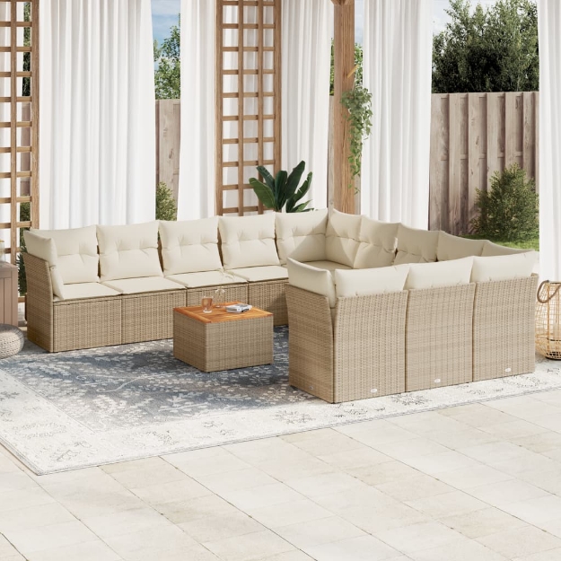 Set Divani da Giardino 12 pz con Cuscini Beige in Polyrattan