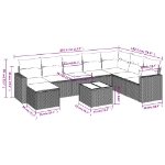 Set Divano da Giardino 9 pz con Cuscini Grigio in Polyrattan