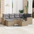 Set Divani da Giardino 7 pz con Cuscini Beige in Polyrattan