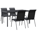 Set da Pranzo da Giardino 5 pz Nero in Acciaio e Textilene