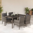 Set da Pranzo da Giardino 5 pz con Cuscini in Polyrattan Grigio