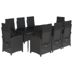 Set da Pranzo da Giardino 9 pz con Cuscini Nero in Polyrattan