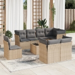 Set Divano da Giardino 9 pz con Cuscini Beige in Polyrattan