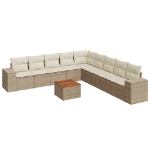 Set Divano da Giardino 10 pz con Cuscini Beige in Polyrattan