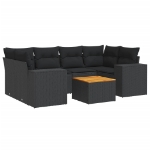 Set Divani da Giardino con Cuscini 7pz Nero Polyrattan