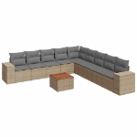 Set Divano da Giardino 10 pz con Cuscini Beige in Polyrattan