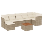 Set Divano da Giardino 8 pz con Cuscini Beige in Polyrattan