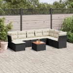 Set Divani da Giardino 9 pz con Cuscini Nero in Polyrattan