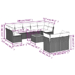 Set Divano da Giardino 10 pz con Cuscini Grigio in Polyrattan