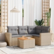 Set Divano da Giardino 5 pz con Cuscini Beige in Polyrattan