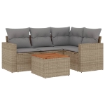 Set Divano da Giardino 5 pz con Cuscini Beige in Polyrattan