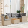 Set Divano da Giardino 6 pz con Cuscini Beige in Polyrattan