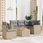 Set Divano da Giardino 6 pz con Cuscini Beige in Polyrattan