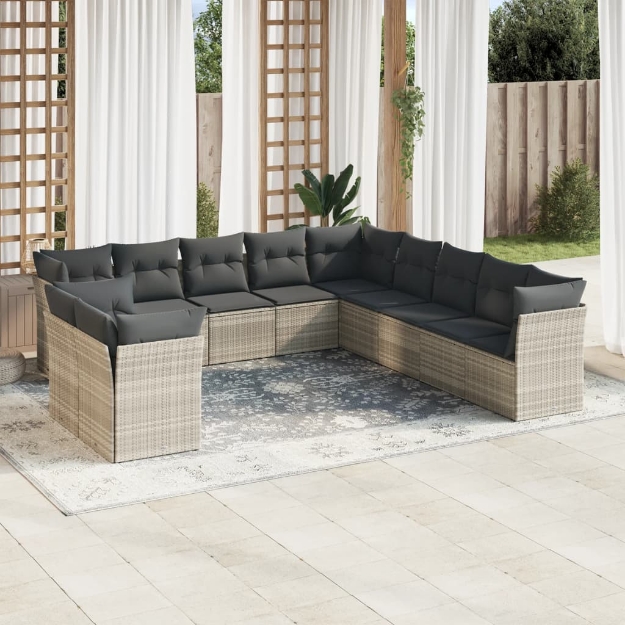 Set Divani da Giardino 11 pz con Cuscini in Polyrattan Grigio