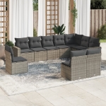 Set Divano da Giardino 10 pz con Cuscini Grigio in Polyrattan
