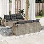 Set Divani da Giardino 7pz con Cuscini Grigio Chiaro Polyrattan
