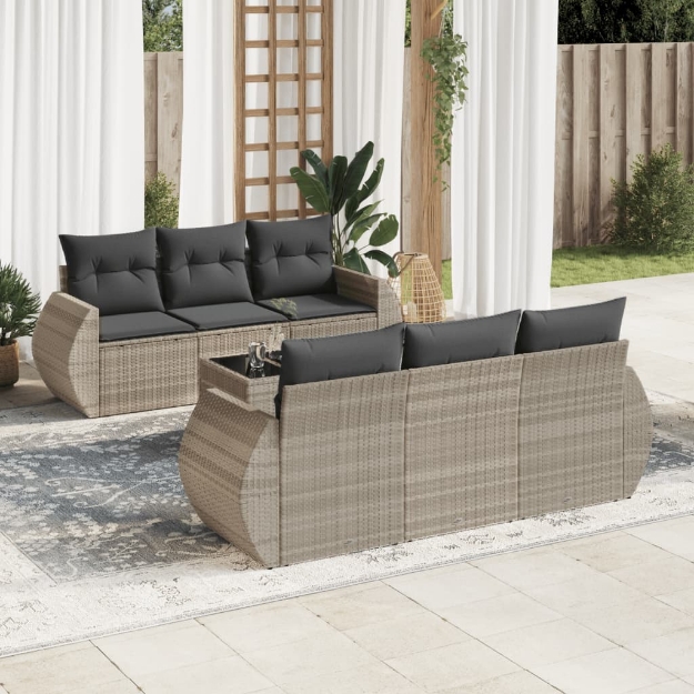 Set Divani da Giardino 7pz con Cuscini Grigio Chiaro Polyrattan