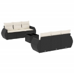 Set Divani da Giardino con Cuscini 7pz Nero Polyrattan