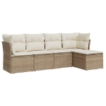 Set Divano da Giardino 5 pz con Cuscini Beige in Polyrattan