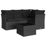 Set Divani da Giardino 5 pz con Cuscini in Polyrattan Nero