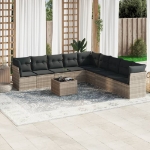 Set Divano Giardino 10 pz con Cuscini Grigio Chiaro Polyrattan