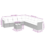 Set Divano Giardino 10 pz con Cuscini Grigio Chiaro Polyrattan