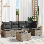 Set Divano da Giardino 6 pz con Cuscini Grigio in Polyrattan